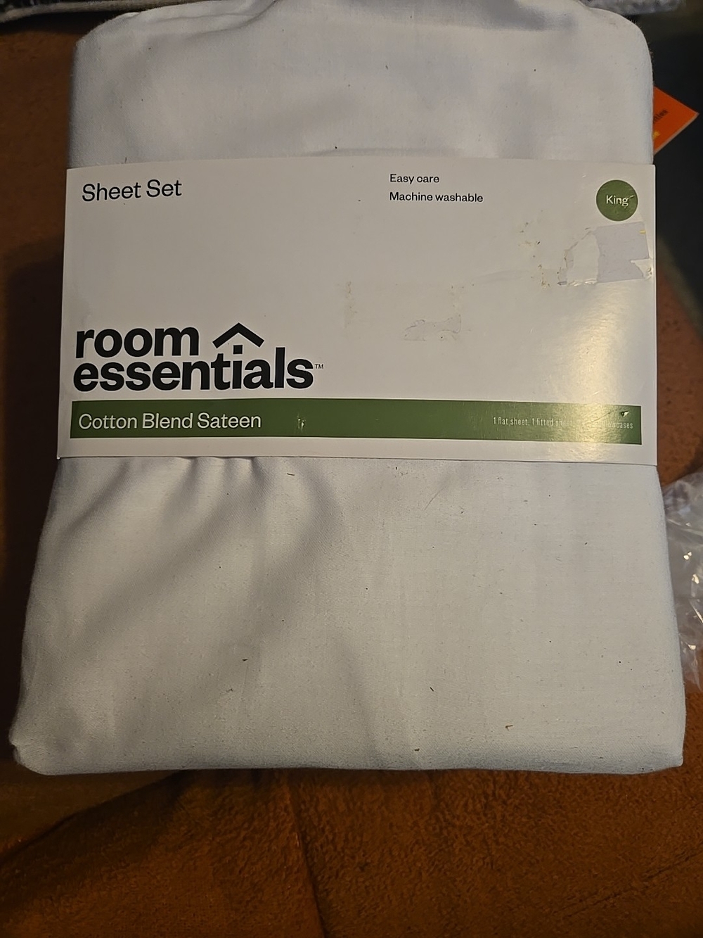 room essentials King Cotton Blend Sateen Sheet Set - White